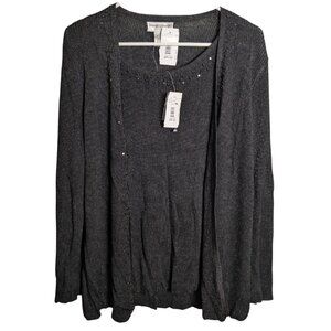 Draper's & Damon's Women's Beaded Sweater Set Petite M, NWT, Black Tank Cardigan